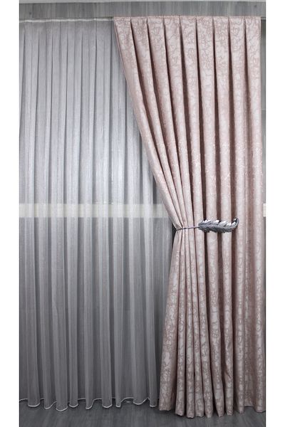 MebelPort Curtain ЖАКАРДОВ ФОН С БРЯГОВ МОДЕЛ ЗА КОРНИЗ С 1/3 ПЛЪТНОСТ (ЕДНО КРИЛО)