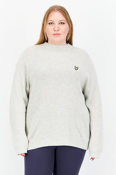Lyle & Scott Women Mock Neck Crochet Sweaters, Light Grey