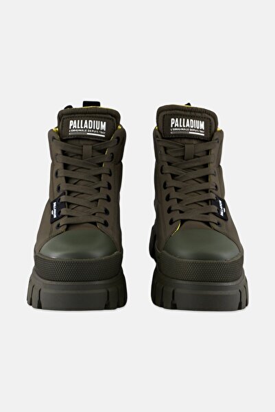 Palladium Women Revolt Boot Overcush Lace Up Ankle Boots, Dark Olive