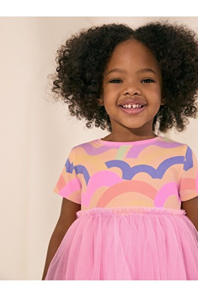 Next Baby Cotton Pink Rainbow Patterned Short Sleeve Tutu Dress