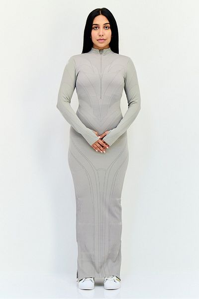 The Giving Movement Women Textured Contrast Seamless Maxi Dress, Grey
