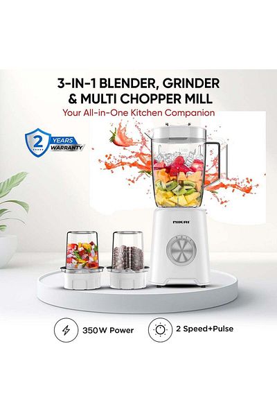 Nikai 3-in-1 Blender with 1.5 Ltr Liquid Jar, Coffee Grinder & Meat Mincer