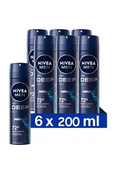 NIVEA Men Deep Black Carbon, deodorant spray for men, 6 pcs x 200 ml