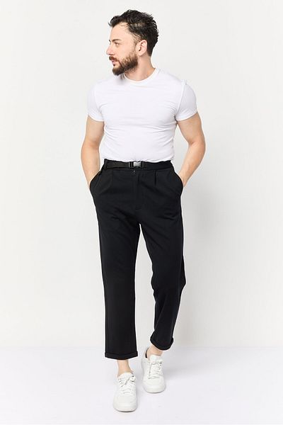 Selected Homme Men Tapered Fit Solid Cropped Pants, Black