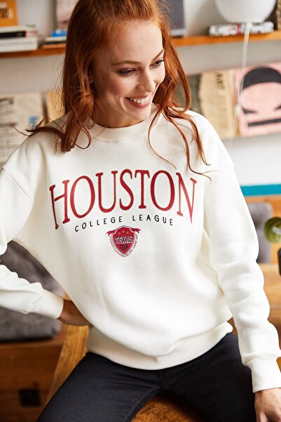 Olalook Dámska mikina s potlačou Ecru Houston SWT-19000426