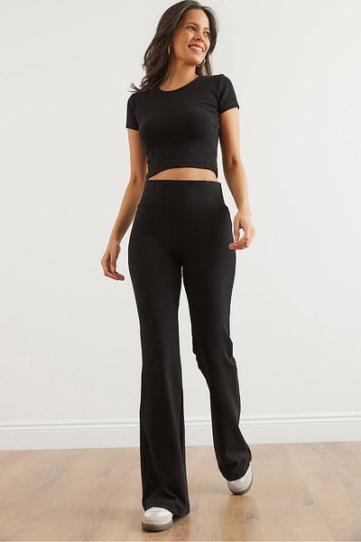 Olalook Schwarze Damenhose aus Lycra mit spanischem Bein – PNT- 19000313