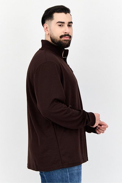 Chaps Men Mock Neck Long Sleeve Embroidered Logo Sweatshirt, Coffee Brown