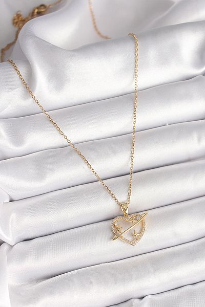 Clariss 316L Steel Gold Color Chain Zircon Stone Heart Model Star Detail Women's Necklace