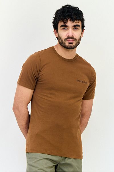 Dockers Men Crew Neck Short Sleeve Brand Logo T Shirt, Brown