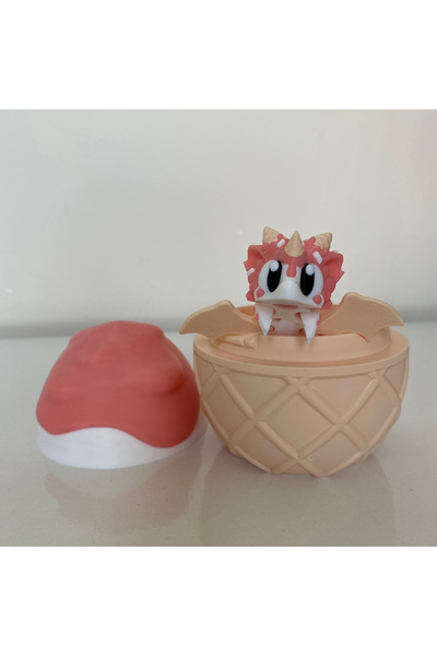 CKA Tasarım 3D Baskı Oyuncak Pembe Çilekli Dondurma Ejderhası ve Yumurtası, 3...