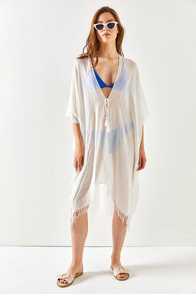 Olalook Dámské Ecru Slit Laced Pareo Kimono KMN-00000063