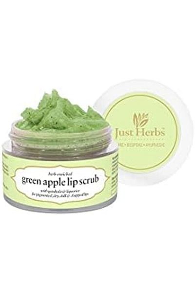 Just Herbs Ayurvedic & Vegan Green Apple Lip Scrub & Lip Mask duo pack for Chapped, Pigmented & Dark
