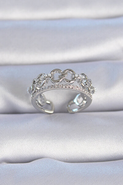 Nacario Brass Silver Color Zircon Stone Pearl Detail Women's Ring