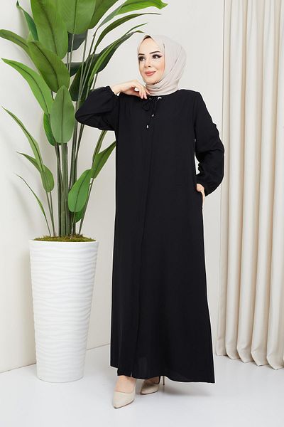 hafsamina Μαύρο Abaya μεγάλου μεγέθους με μπροστινή πατιλέτα