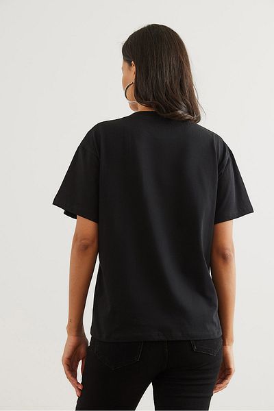 Olalook Tricou pentru femei, negru, alb, din bumbac, cu croiala normală, pachet de 2 TSH- 19000830