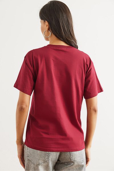 Olalook Tricou de damă, roșu claret, albastru bleumarin, pachet de 2 bumbac, cu croiala normală TSH- 19000830