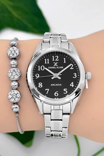 Daniel Klein Steel Cord Women Wrist Watch 3 Atm Water Resistant Silver-Black Zmdk1188
