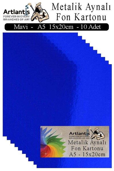 Artlantis Metalik Aynalı Fon Kartonu 10 lu A5 15x20 cm 1 Paket Okul Sınıf Dek...