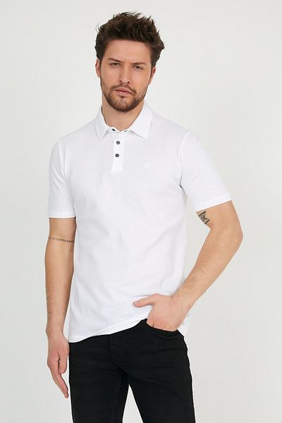 ENQUE Ανδρικό μπλουζάκι Basic Polo Neck Plain Comfort Λευκό