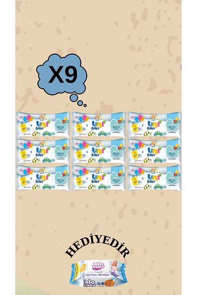 Uni Baby Baby Wet Wipes Active 24+ Months 468 Sheets (9X52) with Adhesive Cover