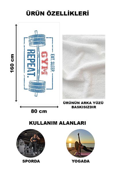 Doruklar Home Collection Gym Weightlifting Fitness Patterned Digital Printed Sports Towel Fitness Towel 80X160 Spr02