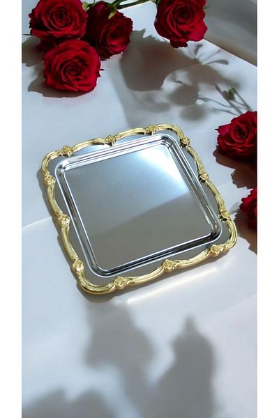 Turkco Rose Framed Luxury Presentation Engagement Tray, 23X23Cm, Chrome Gold Model