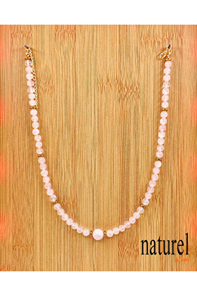 Naturel Tılsım Pembe Kuvars Doğal Taş Choker Kolye