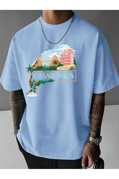 NEW TRENDY COLLECTİON Men's Trendy "Casablanca" Graphic T-Shirt