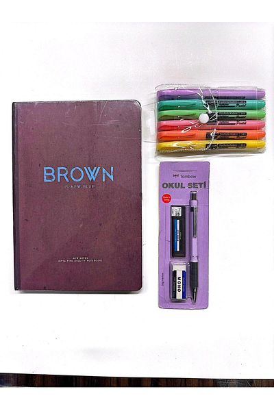 Gıpta New Notes Thread Stitched Hard Cover Brown Notebook-Highlighter (6 Pcs. )-School Set Versatil 0.7-Set 6