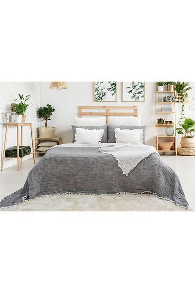 Natural Meet Maya Battal Size Double Sided 100% Cotton Muslin Bedspread 230X250 cm
