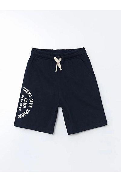 LC Waikiki Lcw Kids Navy Blue Elastic Waist Tokyo Printed Boys Shorts