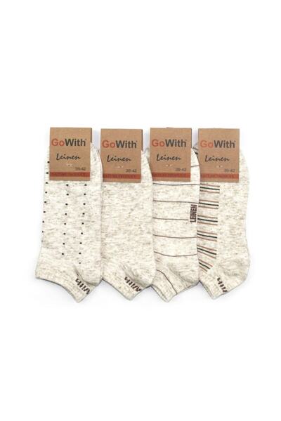 Go With 4'lü Doğal Ketenli Ön Yıkamalı Desenli Spor Patik Kadın Bilek Boy Çorap 2184