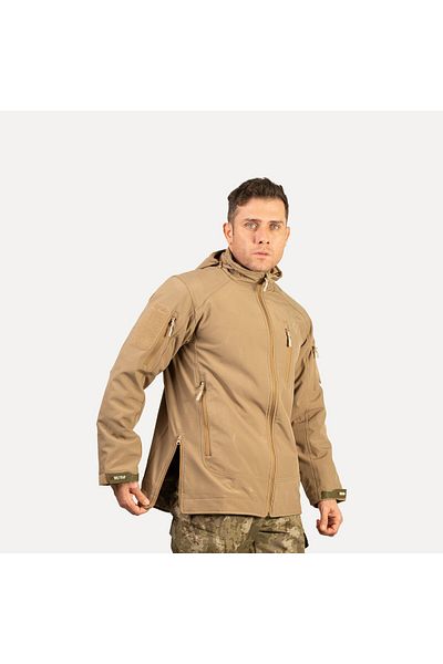 Wolftrap Tactical Beige Softshell Coat 2036 Hooded 5 Pocket Water and Windproof Coat