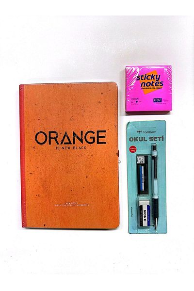 Gıpta New Notes Thread Stitched Hard Cover Orange Notebook-School Kit Versatil 0,7-Adhesive Note Paper Set 7