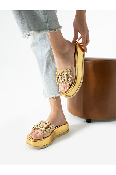 ALEMDAR AYAKKABI Γυναικείες παντόφλες LUSTRA Gold Stone Detail