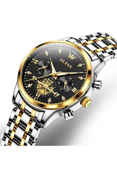 OLEVS Ceas De Dama Cs1604, Otel Inoxidabil, Argintiu-auriu, Cadran Negru