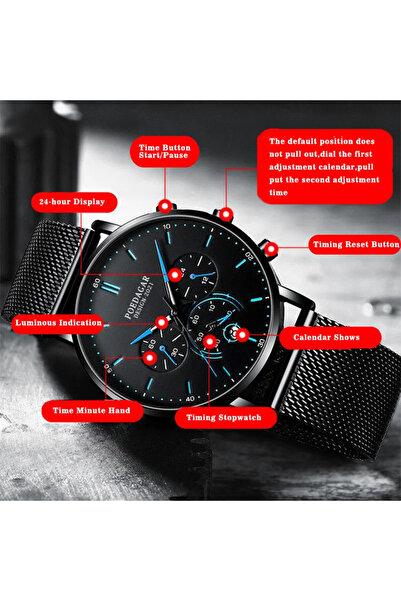 POEDAGAR Ανδρικό Ρολόι Cs1462, Ανοξείδωτο Ατσάλι, Μαύρο, Μαύρο-κίτρινο Καντράν