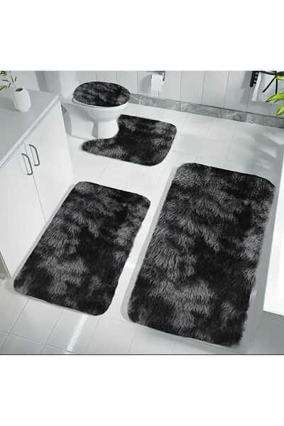 BEĞENDİ HOME Kaymaz Taban Yıkanabilir Gri Shaggy 4’lü Banyo Halı Paspası 1 Ad...