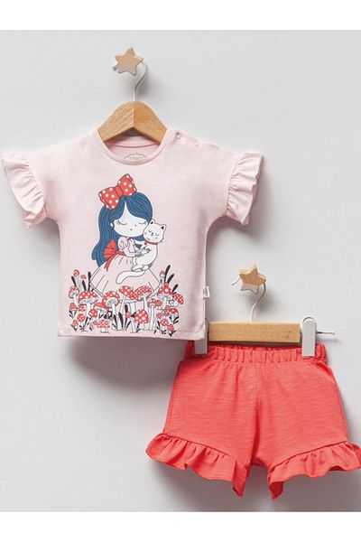 Tongs Baby طقم بناتي مكون من قطعتين بلون السلمون قطن 100% من Cat And Girl