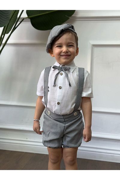 Ares Kids Fashion Children's and Baby's Clothing Including Short Salopet and Short Sleeved White Shirt Beret and Neck Collar