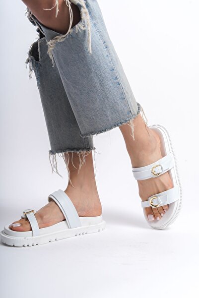 bakacstore Sandale cu talpă confortabilă, albă, zilnică, cu două straturi, papuci