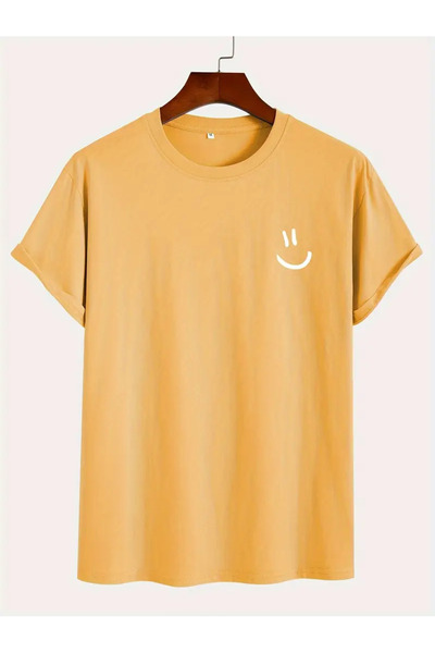 NEW TRENDY COLLECTİON 100% Cotton Men's Smiling Face Printed T-Shirt