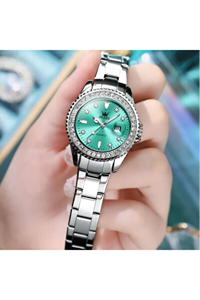 OLEVS Ceas De Dama Cs1550, Otel Inoxidabil, Argintiu, Cadran Turcoaz