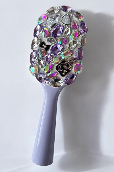 TAKIŞTIR Μωβ Χρώμα Βούρτσα/Χτένα Μαλλιών με Λεπτομέρεια από Πέτρα και Πέρλα