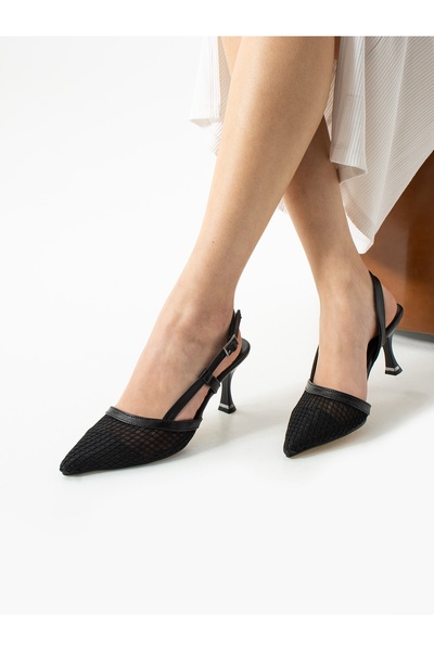 ALEMDAR AYAKKABI MIRELLA crne mrežaste ženske cipele sa potpeticom