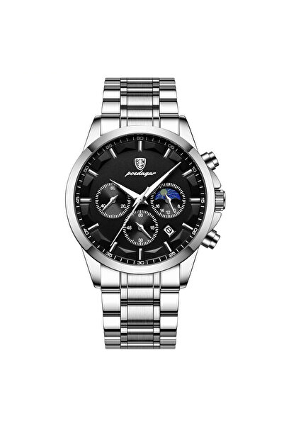 POEDAGAR Ανδρικό Ρολόι Cs1441, Ανοξείδωτο Ατσάλι, Ασημί, Μαύρο Καντράν