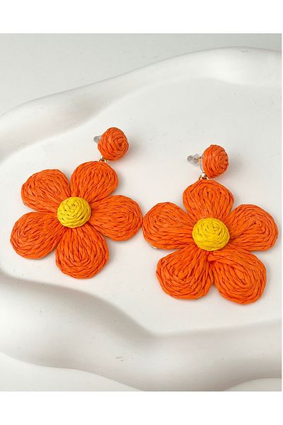 mos&more Orange Daisy Summer Fashion Raffia Lightweight Women's Earrings