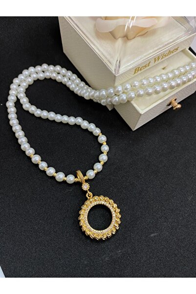 MİRLANTİS AKSESUAR Dorika çerçeveli çeyreklik inci kolye