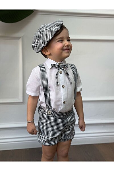 Ares Kids Fashion Children's and Baby's Clothing Including Short Salopet and Short Sleeved White Shirt Beret and Neck Collar