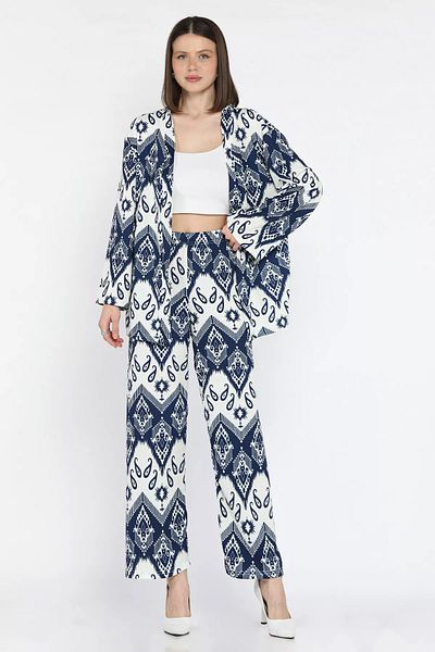 GÜLSELİ Kremsaks Women's Patterned Kimono Pants Double Set